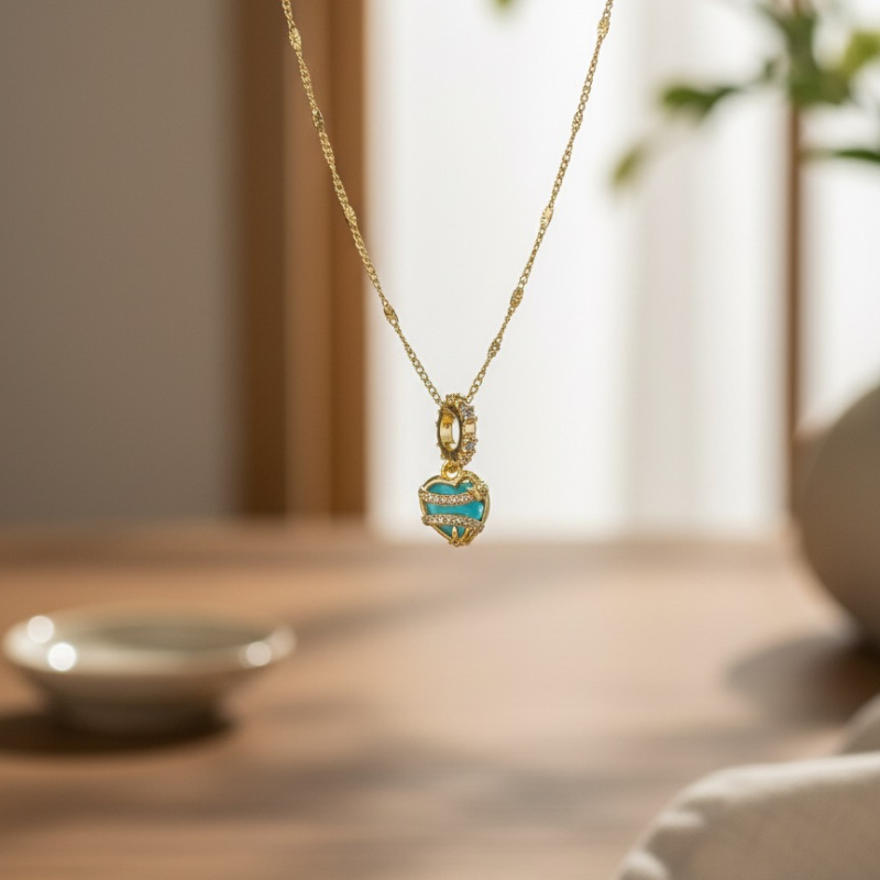 Collar Corazón Turquesa y Rayo de Sol