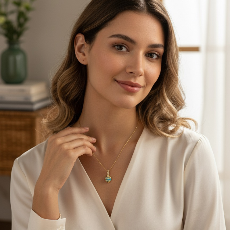 Collar Corazón Turquesa y Rayo de Sol